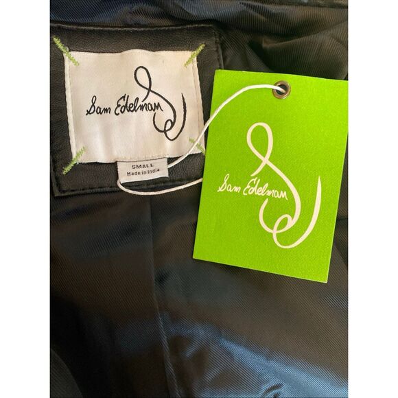 Sam Edelman Real Leather Moto Jacket Black Gold Zip Size Small - Picture 7 of 9